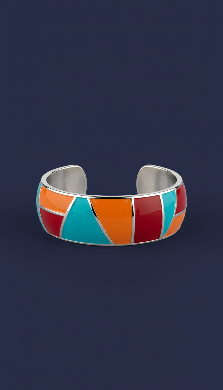 Enamel Cuff Bracelet with Bold Motif