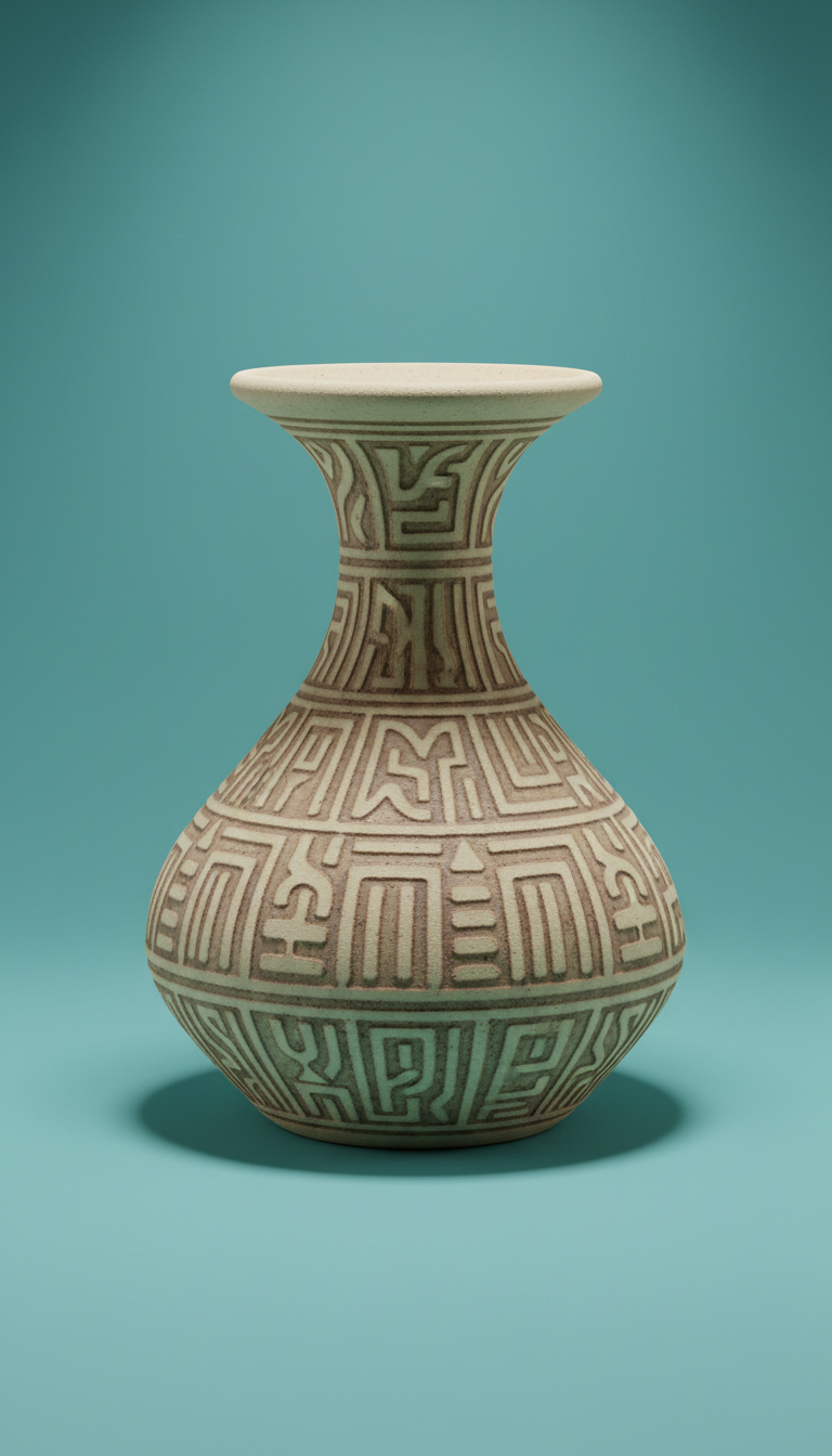 Ceramic Sculptural Vase with Etched Pattern